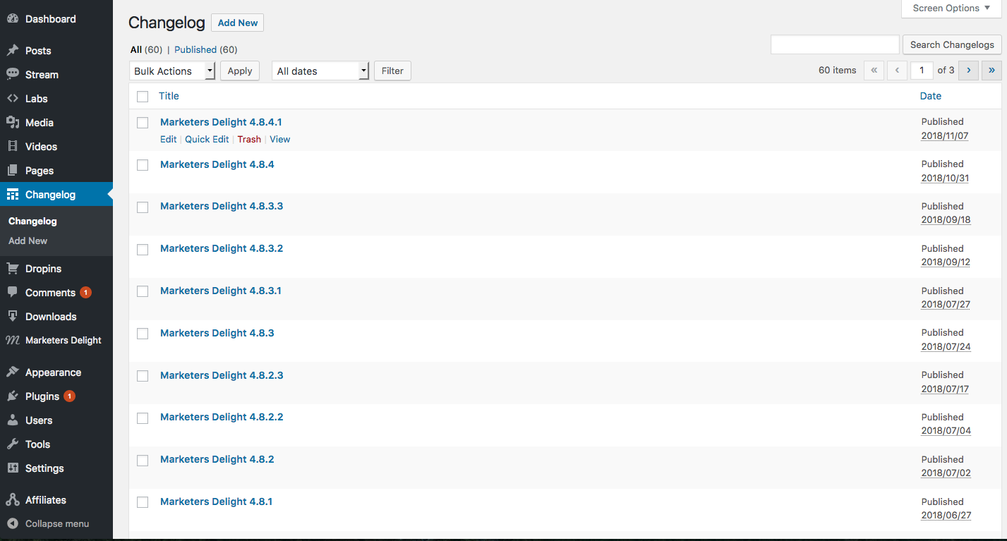 Custom changelog post type wordpress